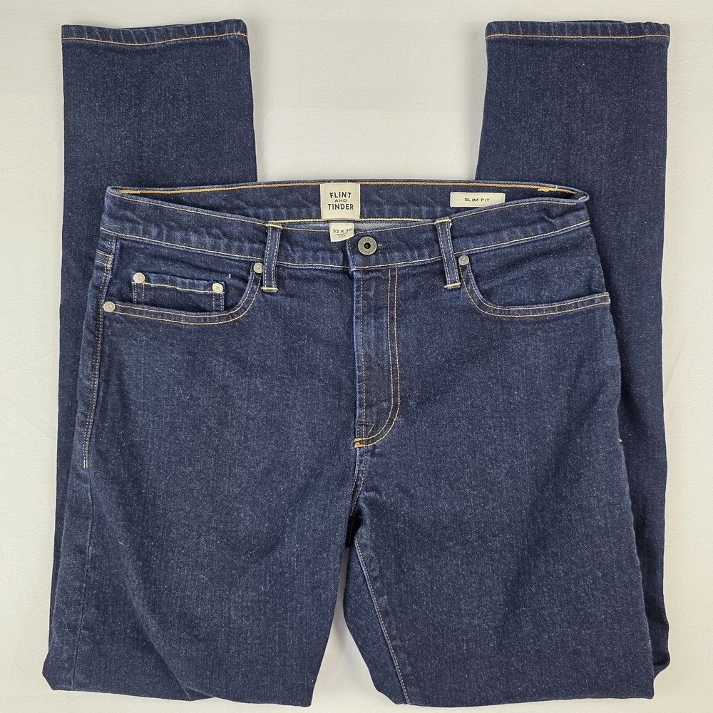 Flint And Tinder Jeans Mens 33x32 Blue Slim Fit Tapered Dark Wash Denim USA Made